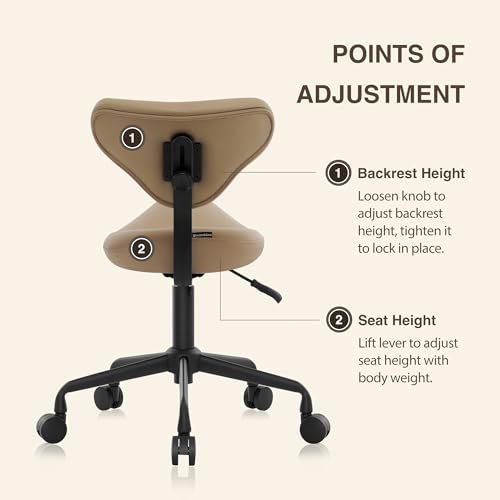 Ergonomic Rolling Stool with Backrest, Adjustable Swivel Chair, Tan - color: Tan, size: Standard with Backrest