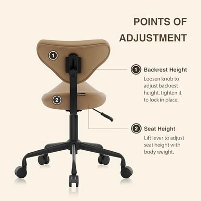 Ergonomic Rolling Stool with Backrest, Adjustable Swivel Chair, Tan - color: Tan, size: Standard with Backrest