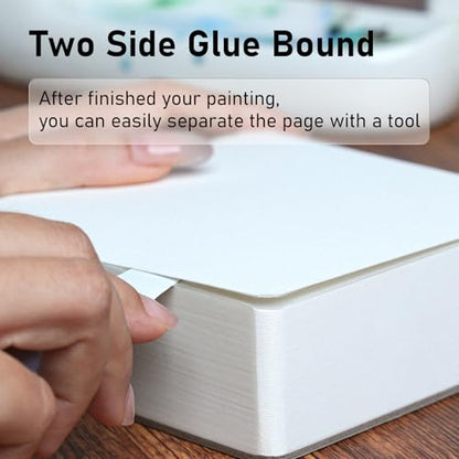 FLUNBRATO Watercolor Paper Pad, 60 Sheets, 8.3 x 5.8 in, Cold Press 100% Cotton, 140LB/300GSM Acid-Free Square Art Pad, Two-Edge Glued, for Gouache, Ink and Mixed Media - size: A5 (8.3 x 5.8 in)