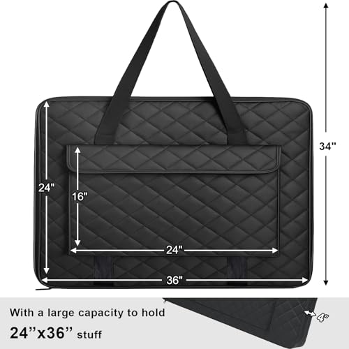 JJRING 24x36 Quilting Canvas Art Portfolio Case Bag, Black | Lightweight Portable Storage Case For Posters, Artwork, Drawing & Sketching Boards - size: 24*36