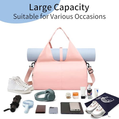 Handbag for Women Yoga Bag Large Capacity Yoga Pad Buckle with Shoe Compartment Water Bottle Sports Gym Bag Travel - color: C04-2 Pink