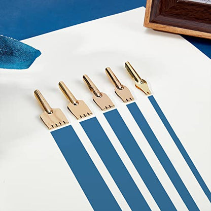 GORGECRAFT 5Pcs Brass Nibs Parallel Pen Tip Set 9/10/11/13/16mm Wide Comic Dip Pen Nibs Kit Artistic Font Writing School Art Supplies for Manga Calligraphy Pen-and-Ink Drawing Stationery Accessories