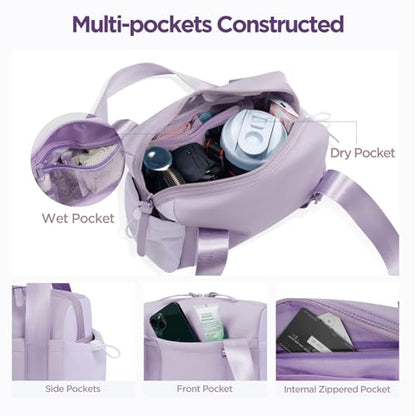 Mini Gym Bag for Women Girls Small Gym Tote Bag with Wet Compartment Waterproof Travel Duffle Bag Cute Workout Sport Bag - color: Purple-12in