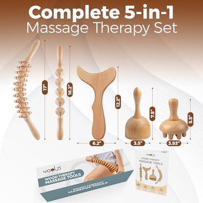 5 PCS Wood Therapy Massage Tools - Professional Maderoterapia Set for Body Contouring, Circulation Support and Muscle Tension Relief - size: 16.15"