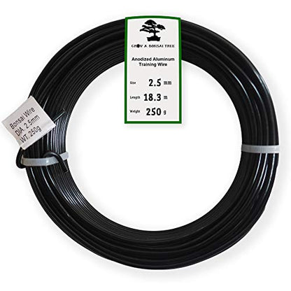 Anodized Aluminum 2.5mm Bonsai Training Wire 250g Large Roll (60 feet) - Choose Your Size and Color (2.5mm, Black) - color: Black, size: 2.5mm