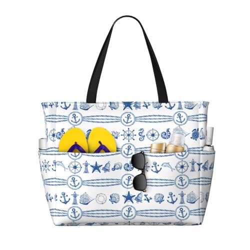 Large Beach Bag for Women Waterproof Foldable Travel Shoulder Tote Bag with Pocket for Weekender Pool Vacation - color: Cruise White
