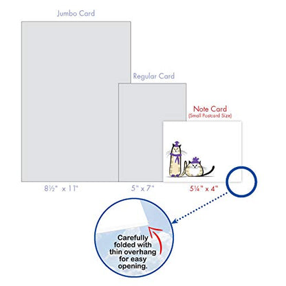 The Best Card Company - 10 Blank Yoga Note Cards (4x 5.12 Inch) - Boxed Notecards with Envelopes, Cute Animal Cards, Zen Assortment - Purple Purrs M3966 - style: Purple Purrs