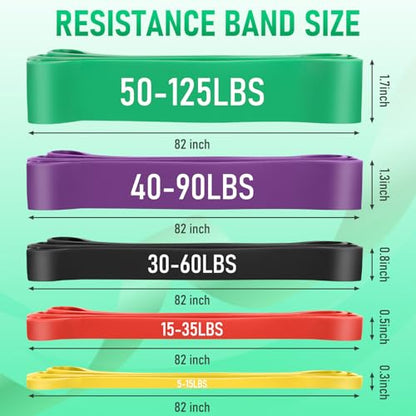 Resistance Bands for Working Out, Pull Up Assistance Bands Set, Exercise Workout Bands for Full-Body Training, Fitness, Physical Therapy, Home Gym for Women & Men (5-85lbs)