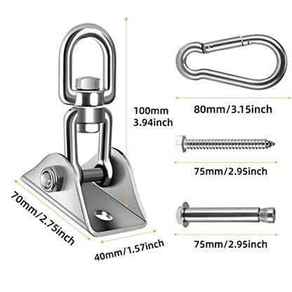 Hammock Hanging Kit 360° Rotating Hanging Chair Hardware 1000 lb Capacity - color: Silver, size: 1