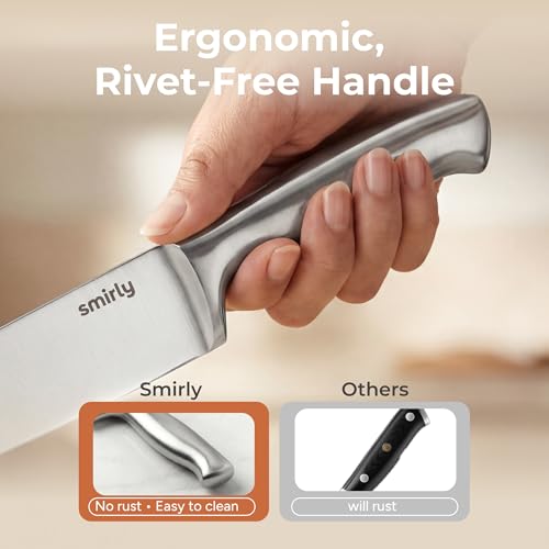 SMIRLY 15 Piece Knife Set with Block for Kitchen - Stainless Steel Knives | Heavy Duty Knife Block with Sharpener Rod, High Carbon Stainless Steel Knives, Dishwasher Safe, Ergonomic Handle