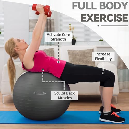 Fitvids Anti-Burst and Slip Resistant Exercise Ball Yoga Ball Fitness Ball Birthing Ball with Quick Pump - color: Gray, size: L(23-26in/58-65cm)