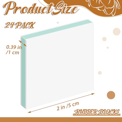 Frienda 24 Pcs 2" x 2" Rubber Carving Block Printmaking Stamp, White Green | Easy to Carve, for Printmaking, Stamp Making, DIY Crafting, Scrapbook, Painting, Soft Linoleum for Beginners, Professionals - color: White Green