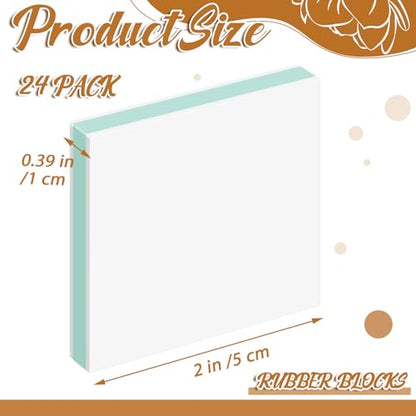 Frienda 24 Pcs 2" x 2" Rubber Carving Block Printmaking Stamp, White Green | Easy to Carve, for Printmaking, Stamp Making, DIY Crafting, Scrapbook, Painting, Soft Linoleum for Beginners, Professionals - color: White Green