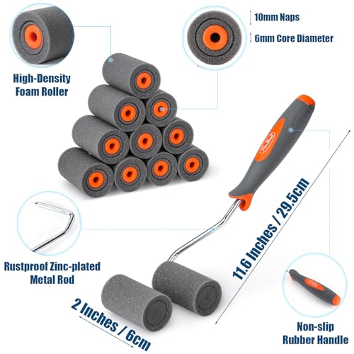 13 Pack 2" High Density Foam Paint Roller Kit for Smooth & Precision Finish