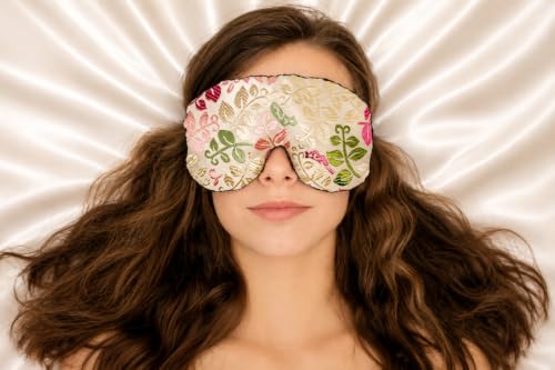 Handmade Opulence Yoga Eye Pillow - Weighted Flaxseed Fill, Lavender Aromatherapy, Satin & Velvet, Adjustable Strap - Ideal for Meditation & Restful Sleep - Creamy Leaves - TEMFL-CL - color: Creamy Leaves