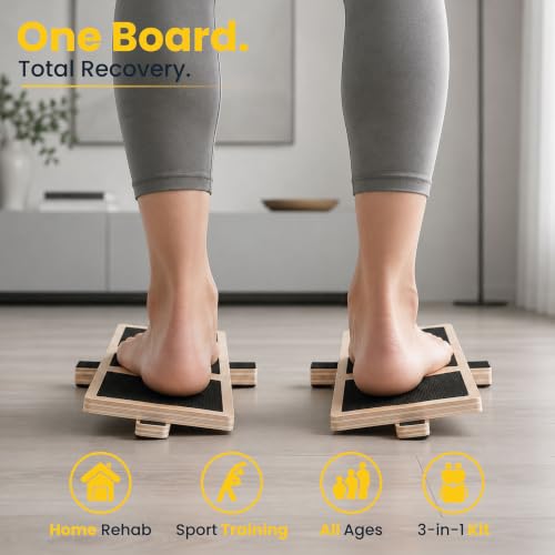 Axis Balance Board And Wobble Board For Sport Posture Correction, Plantar Fasciitis Relief, And Physical Therapy Training Kit With Stretch Strap and Poly Bag container included