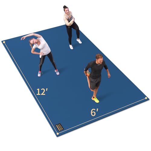GXMMAT Extra Large Exercise Mat 16'x6'/12'x6'/10'x6'/8'x6'(7mm) - color: Navy Blue, size: 6*12 FT