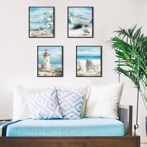 Yeaqee 4 Pcs Beach Diamond Art Kits for Adult Beginners Seaside Scenery DIY Gem Painting Wall Art Crafts Summer Room Decor Ocean Painting Pictures 5d Craft Wall Decor for Home 10 x 11.8'' - style: Beach