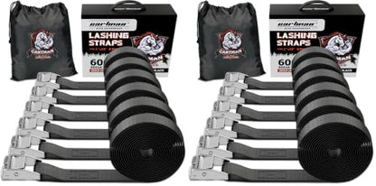 Cartman 1" x 12' Lashing Straps Cargo Tie-Down Strap Up to 600lbs, 6pk in Carry Bag, Black (Pack of 2) - color: Black, size: 6 PK (Pack of 2)