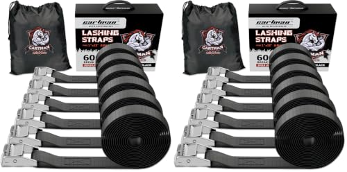 Cartman 1" x 12' Lashing Straps Cargo Tie-Down Strap Up to 600lbs, 6pk in Carry Bag, Black (Pack of 2) - color: Black, size: 6 PK (Pack of 2)