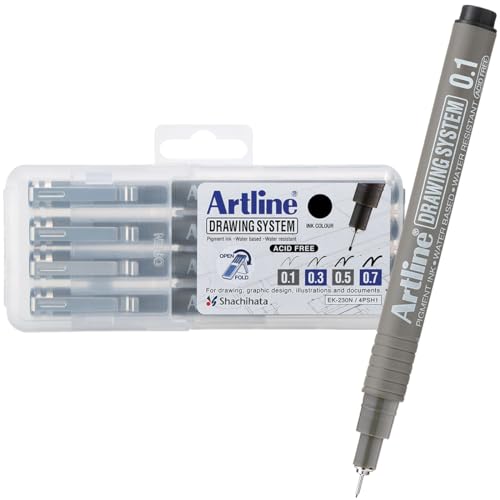Artline 230 Drawing System Pens, Technical Drawing Pens For Drafting, Illustrating, and More, 0.1mm, 0.3mm, 0.5mm, and 0.7mm Fine Tips - Black, 4-Pack - style: 0.1, 0.3, 0.5, 0.7mm Nib Sizes | 4-Pack