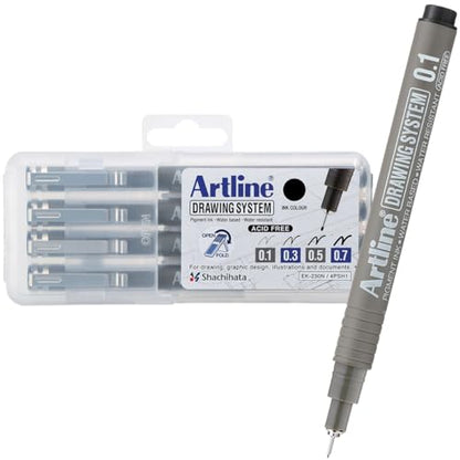 Artline 230 Drawing System Pens, Technical Drawing Pens For Drafting, Illustrating, and More, 0.1mm, 0.3mm, 0.5mm, and 0.7mm Fine Tips - Black, 4-Pack - style: 0.1, 0.3, 0.5, 0.7mm Nib Sizes | 4-Pack
