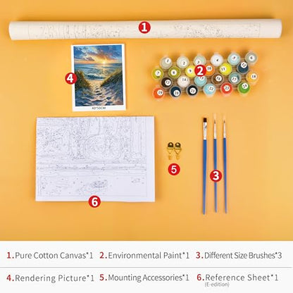 TUMOVO DIY Paint by Numbers for Adults Beach Scene Sunrise, 16x20 Inch | Abstract Canvas Kits with Acrylic Paints and 3 Brushes, Stress-relief Painting Kit for A Calming Hobby, Beginner Friendly - color: Sunrise