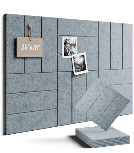 28" x 18" Felt Bulletin Board Tiles, Bold Stripe, Blue Gray | 6-Pack Cork Board Alternative, 30 Adhesive Tabs, Push Pin Board, Wall Decor, Office, Home, Classroom, Dorm - color: Blue Gray, size: Bold-Stripe