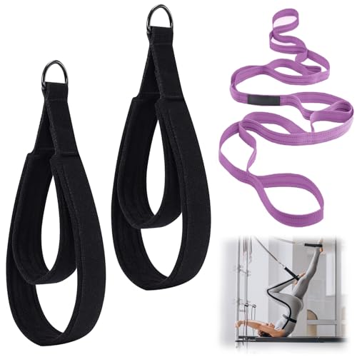 Pilates Straps for Reformer, Fitness D-Ring Double Loop Exercise with 10-Loop Sports Yoga Stretch Band, Double Loop Straps for Yoga, Pilates, Dance, Flexibility & Exercise