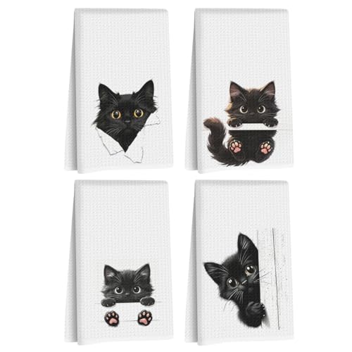 4 Pcs Funny Cat Kitchen Towels 24x14 Inch, Cat Lover Gifts for Women Mom - color: Multi 1523