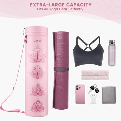 Gonex Yoga Mat Bag, Full-Zip Mat Carrier | 600D Oxford Fabric, Wet Pocket, Front Zip Pocket, Adjustable Strap, Fits Mats up to 26" - color: Pink