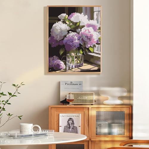 Fountor Paint by Numbers Kit for Adults Beginner, Flower Adult Paint by Number Kits on Canvas Without Frame, Windowsill Flowers Acrylic Oil Paint by Numbers for Home Decor Gift 16” W x 20”L - color: LKOP004, size: Frameless