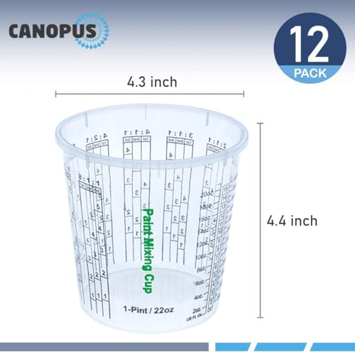 CANOPUS 22-oz Paint Mixing Cups, Pack of 12 Cups with 3 Lids, Reusable and Solvent-Resistant Clear Plastic Containers for Paint, Epoxy, Resin, Oil, and Thinner - size: 22 oz