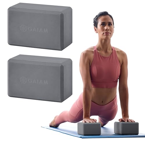 Gaiam Yoga Block - Supportive Latex-Free Eva Foam - Soft Non-Slip Surface with Beveled Edges for Yoga, Pilates, Meditation - color: Grey, style: 2 Blocks
