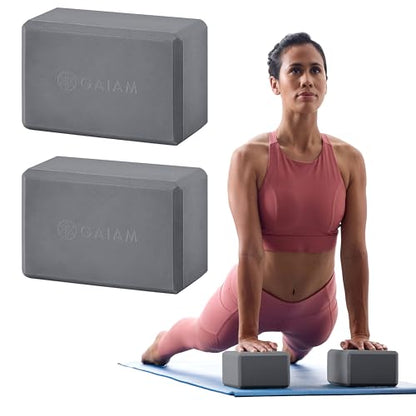 Gaiam Yoga Block - Supportive Latex-Free Eva Foam - Soft Non-Slip Surface with Beveled Edges for Yoga, Pilates, Meditation - color: Grey, style: 2 Blocks