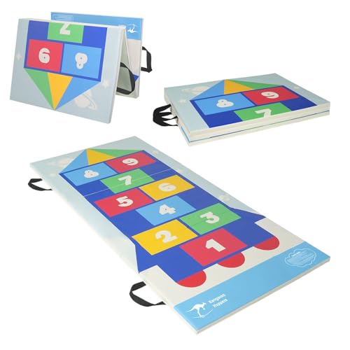 Kangaroo Hoppers Gymnastics Tumbling Mats Foldable Gym Tumble Mat for Kids - color: Blue-Hopscotch Design, size: 3×6FT×1''