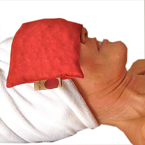 Eye Pillow Red Denim Cherry Pit-Stone Pack, Microwavable Hot/Cold Compress, Sustainable Heating Pad, Moist Heat, Headache Pain Relief, Spa Yoga Gift - color: Red Denim, Natural-dyed