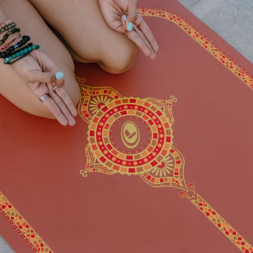 Liforme Printed Yoga Mat - Patented Alignment Design, Ultimate Grip - color: Tantalising Terracotta - Terracotta