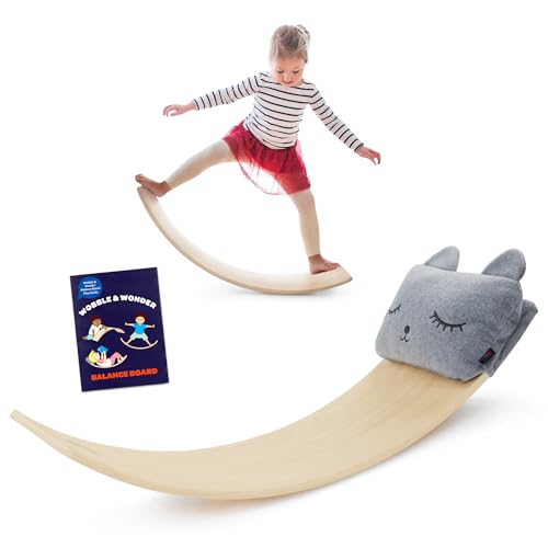 Wooden Balance Board for Toddlers – Montessori Wobble Toy for Core Strength & Coordination – Durable Wood Construction – Active Play for 3+ Years