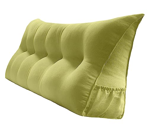 Peachwell Handmade Headboard Pillow-Queen Wedge Support Large Bolster Cushion Headboard Backrest Pillow with Removable Cover and Two Large Side Pockets(Lime, Queen: 59 x 8 x 20 inches) - color: Lime, size: Queen: 59 x 8 x 20 inches