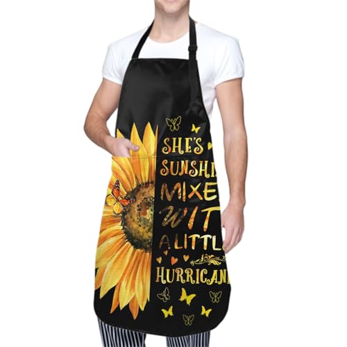 Giwawa Unisex Adult Apron Waterproof Stain Resistant Kitchen Cooking Apron with 2 Pockets for BBQ Grill Painting - color: Sunflower