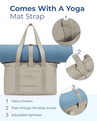 BAGSMART Tote Bag for Women, Lightweight Tote Bag with Yoga Mat Strap - color: 브라운.