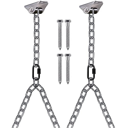 BeneLabel 2Pcs 81" (6.75 ft) Heavy Duty Porch Swing Chain with Silent Swing Hanger Hanging Chair Hanger for Indoor Outdoor Playground Bench Chair Hammock Chairs 1000LB Capacity - Silver Chain - color: Silent Swing Hanger With 81" Chain