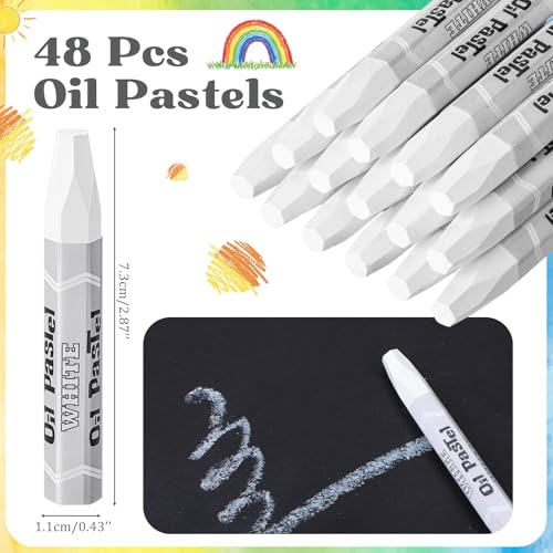 48 Pcs White Soft Oil Pastels Bulk Artists Oil Crayons Single Color Hexagonal Creamy Pastel for Artists Beginners Painting Drawing Relaxing Blending - color: White