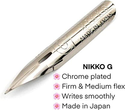Oblique Calligraphy Pen Set Moon Palace Sumi Ink: Copperplate Pen, Glass Inkwell, Dip Pen Ink Well, Nikko G Nib, Pen Rest, Nib Tin Organizer (Oblique Pen Set w/Black Cat Rest) - style: Oblique Pen Set w/ Black Cat Rest
