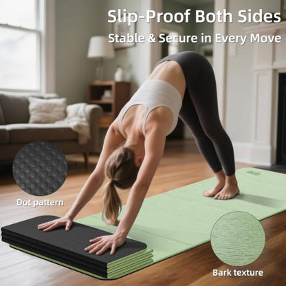 WEILA 1/2 Inch 70"x24" Foldable TPE Yoga Mat, Thick Non Slip Pilates Mat - color: Light Green