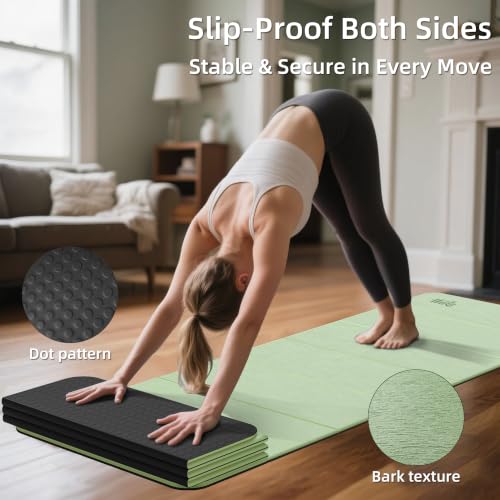 WEILA 1/2 Inch 70"x24" Foldable TPE Yoga Mat, Thick Non Slip Pilates Mat - color: Light Green