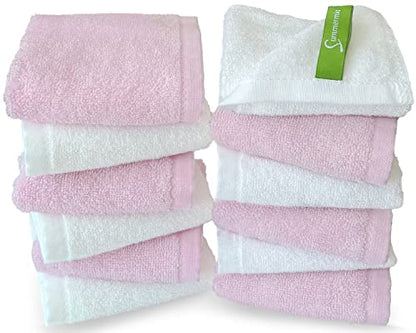 Washcloths 12 Pack 13" x 13" - Soft Wash Cloths for Your Face Towel, Wash Cloths for Your Body (White+Pink) - color: White+pink