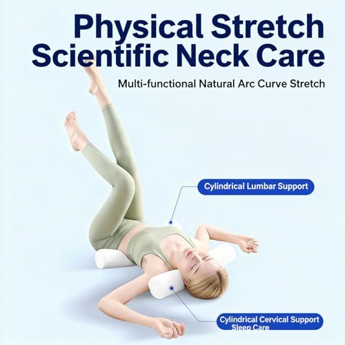 3.9" Small Neck Roll Memory Foam Pillow Cylinder,Detachable Cover - color: White, size: Medium - 3.9" H
