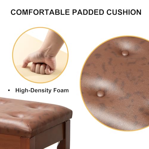 Wooden Piano Bench with Storage, Piano Stool with Waterproof Padded Cushion, Bench Seat for Vanity, Living Room, Bedroom (Wood) - color: Single-wood